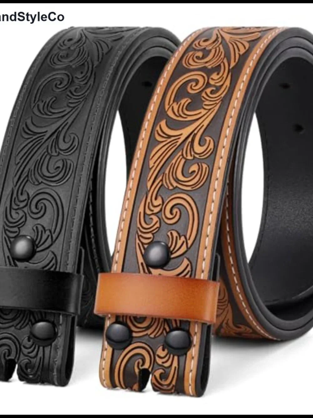 Western Leather Belt Strap 2 Pack Snap On Cowboy Cowgirl Men Women